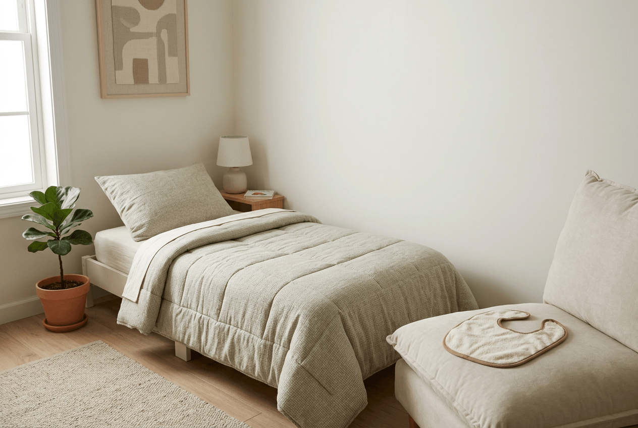 Soft baby textiles and bedding from dánda in a calm home setting